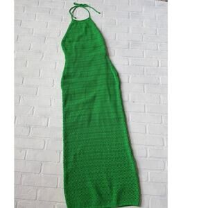 Privee Label Women's Green Crochet Maxi Open Back Fitted Dress sz M
